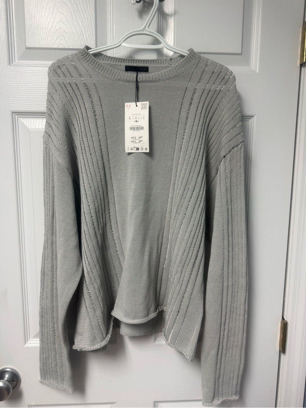 Zara Light Gray Ribbed Crewneck Sweater